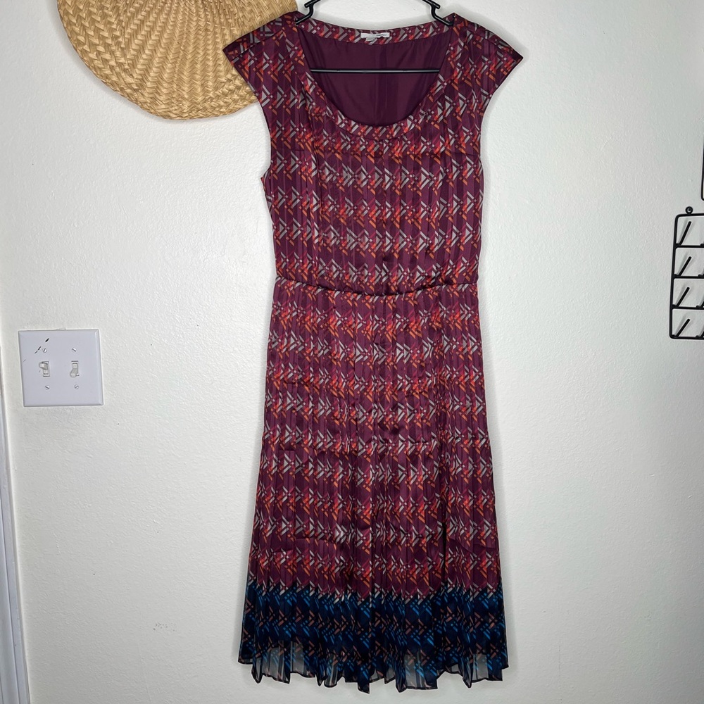 Anthropologie Halogen Pleated Midi Satin Dress
